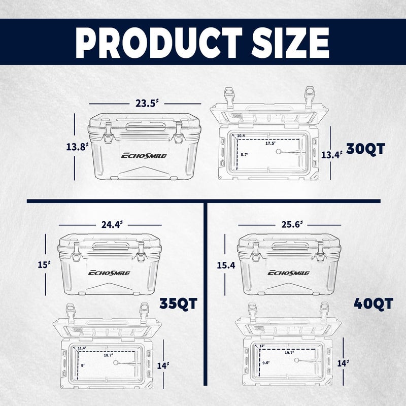 EchoSmile 25/30/35/40/60/75 Quart Rotomolded Cooler, Built to Stand up to The Rigors of The Journey - Image 3