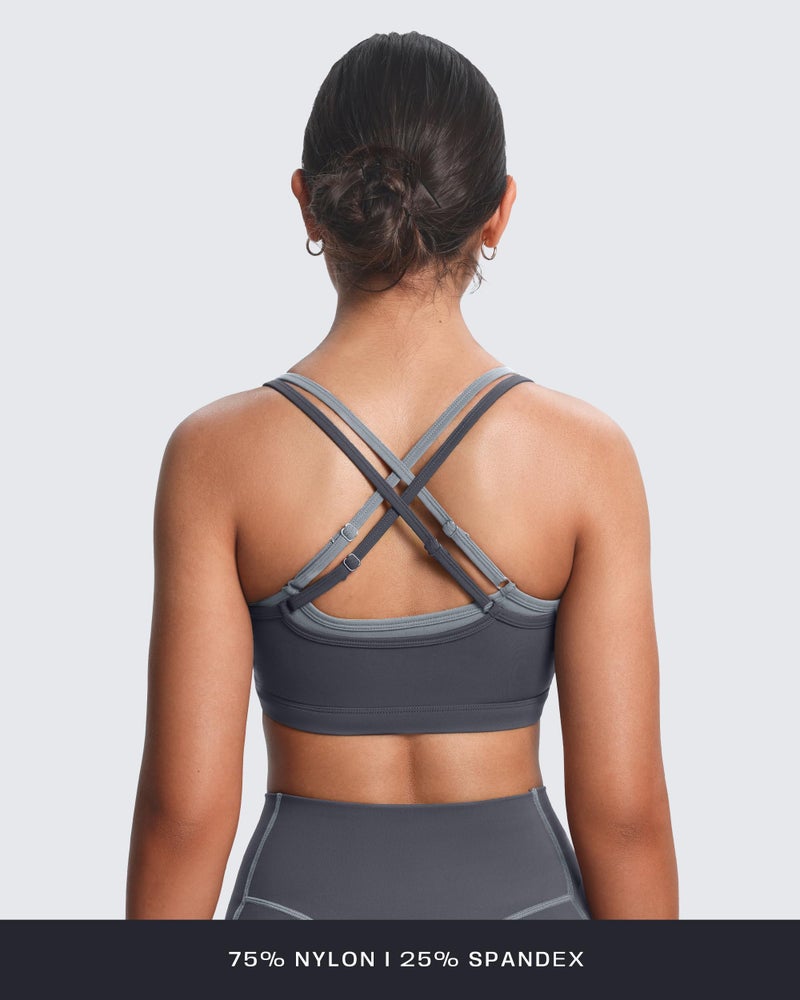Aoxjox Women's Workout Sports Bras Takes Two Bra High Impact Training Fitness Running Yoga Crop Tank (Iron Grey/Grey, Large) - Image 3