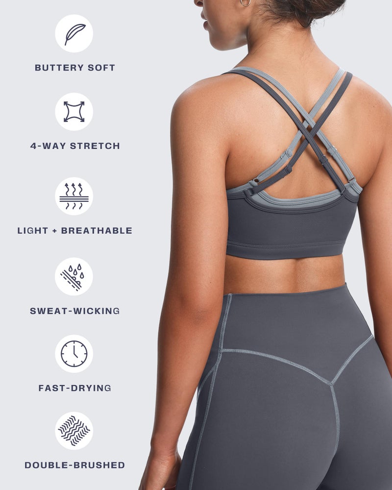 Aoxjox Women's Workout Sports Bras Takes Two Bra High Impact Training Fitness Running Yoga Crop Tank (Iron Grey/Grey, Large) - Image 4