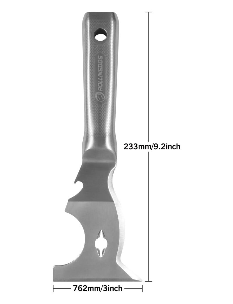 ROLLINGDOG 10 in 1 Painter's Tool - Stainless Steel Mirror Polished One Piece Blade And Laser Engraved Handle,3 inch Multifunction Putty Knife Drywall Paint Scraper - Image 3