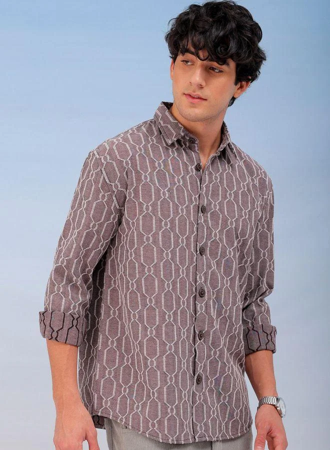 ذا انديان كراج كو Men Relaxed Fit Solid Full Sleeves Cutaway Collar Resort Wear Shirt