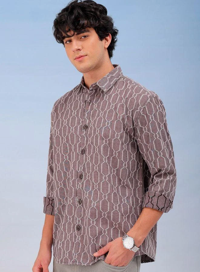 ذا انديان كراج كو Men Relaxed Fit Solid Full Sleeves Cutaway Collar Resort Wear Shirt
