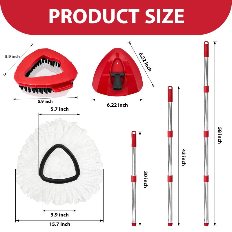 Nuorest Spin Mop Replacement Set for O-Ceda EasyWring 1-Tank System, Includes 2 Mop Head Replacement, 1 Spin Base, 1 Scrubber Head, 1 Mop Handle (30-58in Adjustable 4-Section Pole) - Image 3