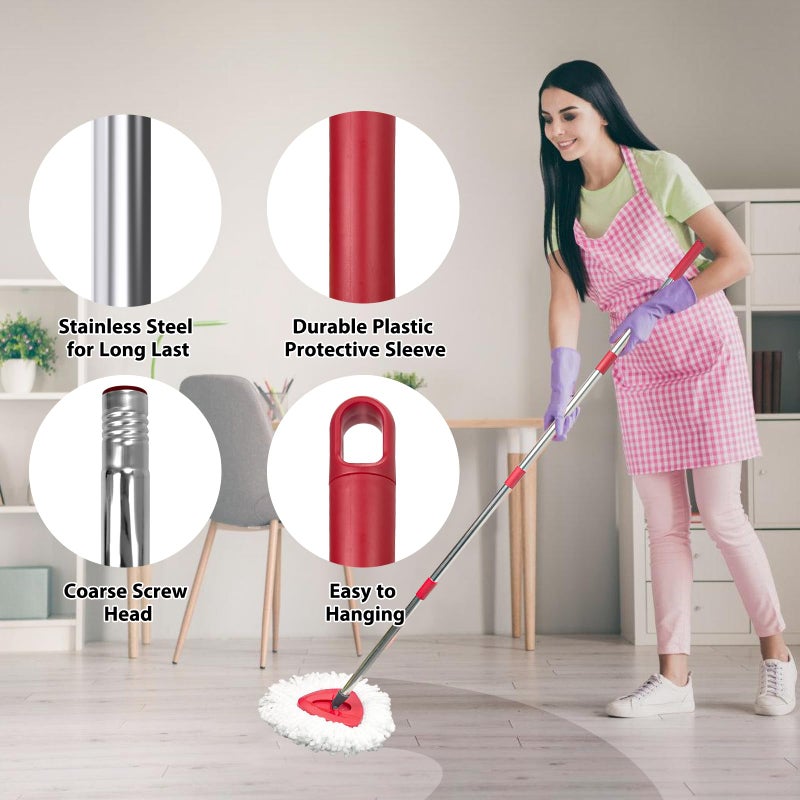 Nuorest Spin Mop Replacement Set for O-Ceda EasyWring 1-Tank System, Includes 2 Mop Head Replacement, 1 Spin Base, 1 Scrubber Head, 1 Mop Handle (30-58in Adjustable 4-Section Pole) - Image 4