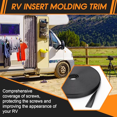 Datanly 2 Rolls 1" RV Trim Molding Insert Total 200 ft Black Vinyl Trim Insert Screw Cover Waterproof Vinyl Corner Molding for RV Boat Camper Travel Trailer - Image 4