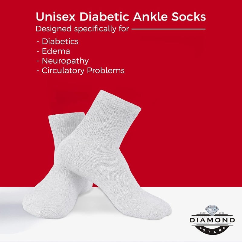 Diamond Star Diabetic Ankle Socks NonBinding Circulatory Doctor Approved Cushion Cotton Quarter Socks for Mens Womens 1315 Shoe Size 914 12 Pack White Big  Tall Mens - Image 4