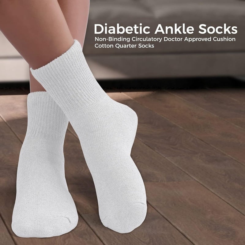 Diamond Star Diabetic Ankle Socks NonBinding Circulatory Doctor Approved Cushion Cotton Quarter Socks for Mens Womens 1315 Shoe Size 914 12 Pack White Big  Tall Mens - Image 2