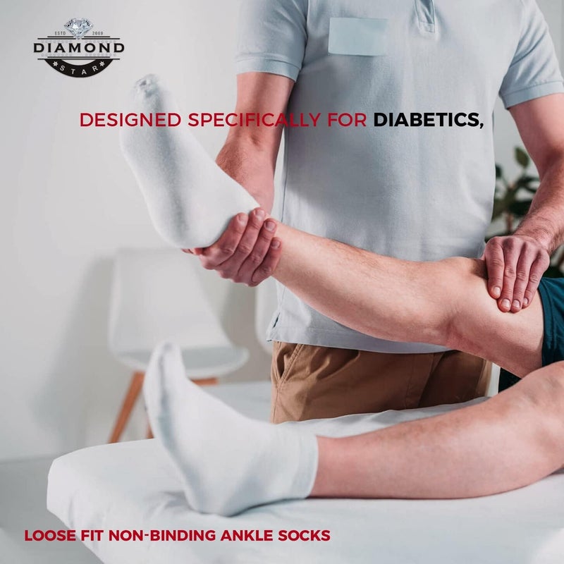 Diamond Star Diabetic Ankle Socks NonBinding Circulatory Doctor Approved Cushion Cotton Quarter Socks for Mens Womens 1315 Shoe Size 914 12 Pack White Big  Tall Mens - Image 5