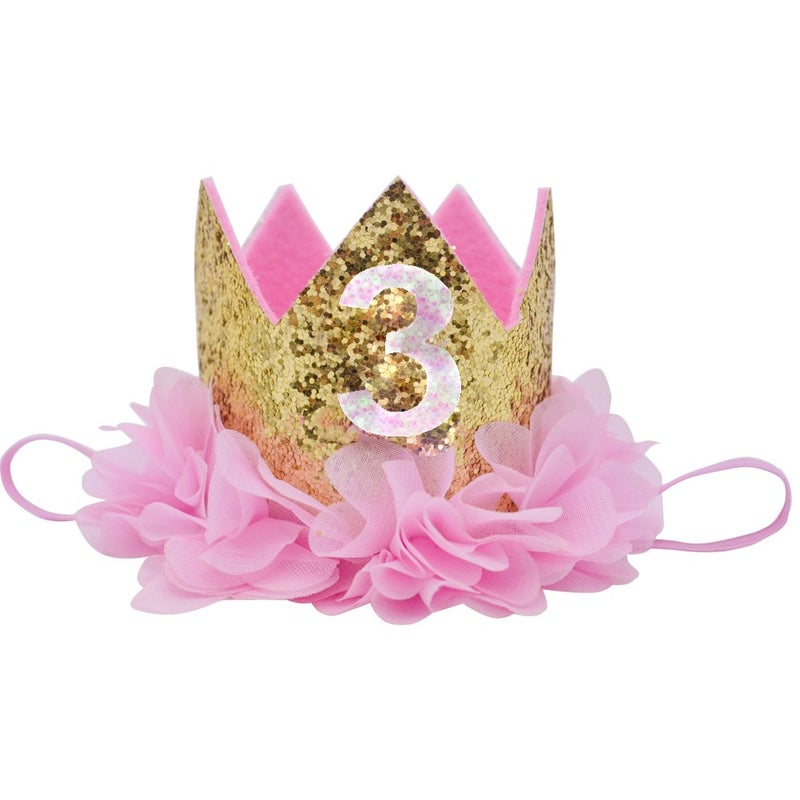 Golden Swallow Birthday Crown Baby Girl Flower Tiara Headband Party Hat Hairband