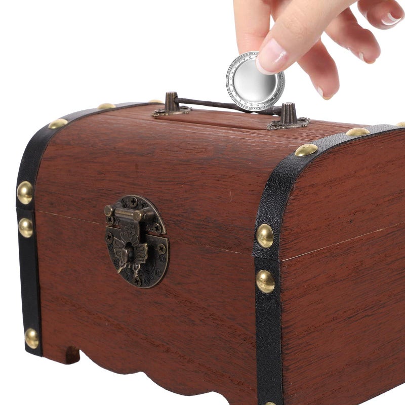 Vintage Wooden Lockable Money Box Piggy Bank For Coins Jewelry And Desktop Decoration - Image 5