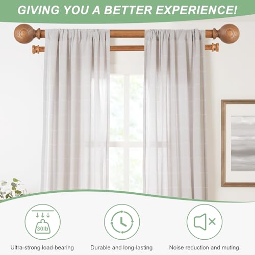 TANGWIN Wood Double Curtain Rods for Windows 36 to 88:Boho Wooden Double Rod Curtain Rods for Farmhouse Livingroom Bedroom 1Inch Heavy Duty Adjustable Dual Curtain Rod Decorative Imitation Wood Grain - Image 5