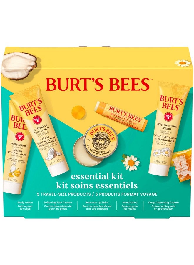 بيرتس بيز أفكار هدايا من Burt's Bees - مجموعة Essentials Everyday، 5 منتجات بحجم مناسب للسفر - كريم تنظيف عميق، مرهم لليدين، لوشن للجسم، كريم للقدمين، ومرطب شفاه أصلي - Image 1