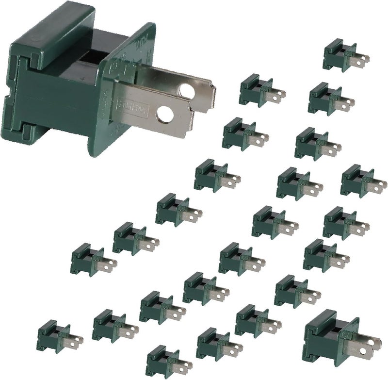 Aniai (25) Pack Vampire Plug, Slip and Slide Plug Add,Extension Cord Ends Male and Female, Replacement Electrical Plug 2 Prong, SPT-1 Wire (spt1 Male, Green) - Image 1