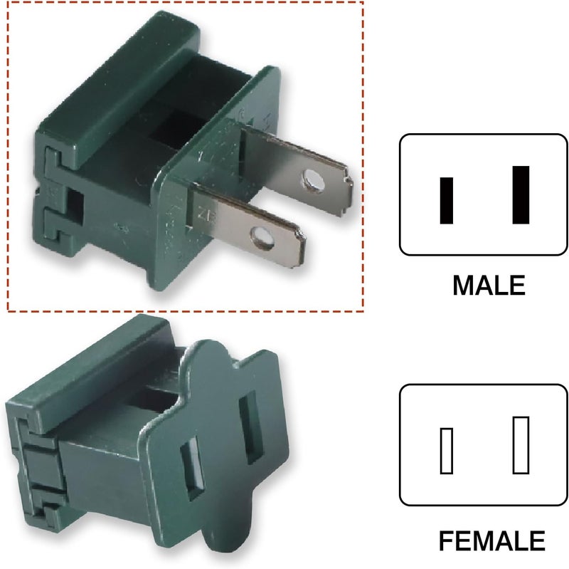 Aniai (25) Pack Vampire Plug, Slip and Slide Plug Add,Extension Cord Ends Male and Female, Replacement Electrical Plug 2 Prong, SPT-1 Wire (spt1 Male, Green) - Image 2