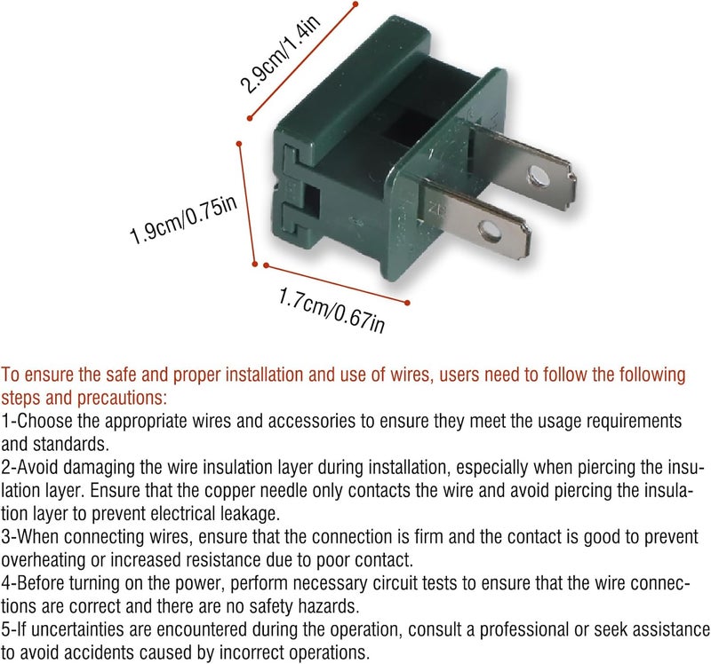 Aniai (25) Pack Vampire Plug, Slip and Slide Plug Add,Extension Cord Ends Male and Female, Replacement Electrical Plug 2 Prong, SPT-1 Wire (spt1 Male, Green) - Image 3