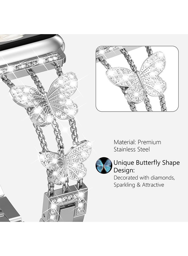 O Ozone Diamond Metal Watch Band For Apple Watch Series 10 9 8 7 6 5 4 SE, 38/40/41/42mm Bling Butterfly Bracelet Straps Girls- Rose Gold  - Image 3