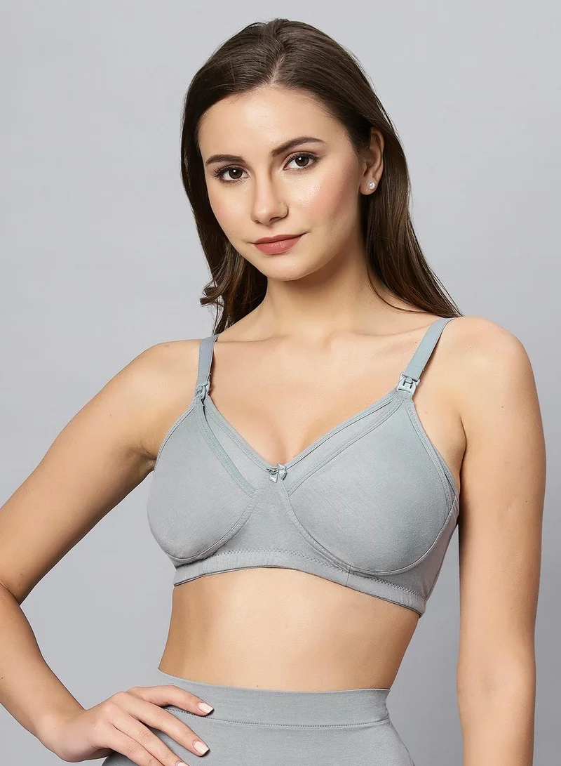 TUMMY  TUMMY Bamboo Cotton Grey Nursing Bra and High Waist Panty 2 Pcs Set for Women | Best Price UAE