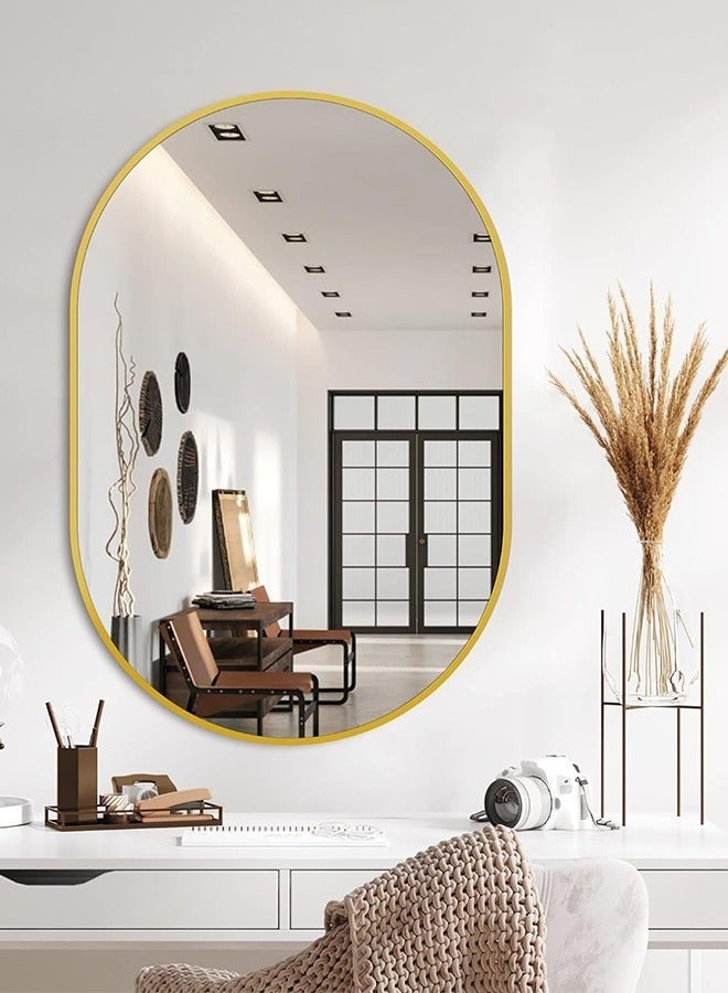 Bathroom Vanity Mirror, Wall-Mounted Oval Decorative Mirror, Suitable for Bathroom, Bedroom, Dressing Room, Can Be Hanged Horizontally or Vertically (Gold) - Image 1