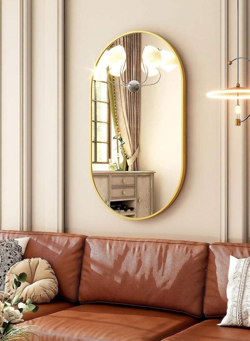 Bathroom Vanity Mirror, Wall-Mounted Oval Decorative Mirror, Suitable for Bathroom, Bedroom, Dressing Room, Can Be Hanged Horizontally or Vertically (Gold) - Image 2
