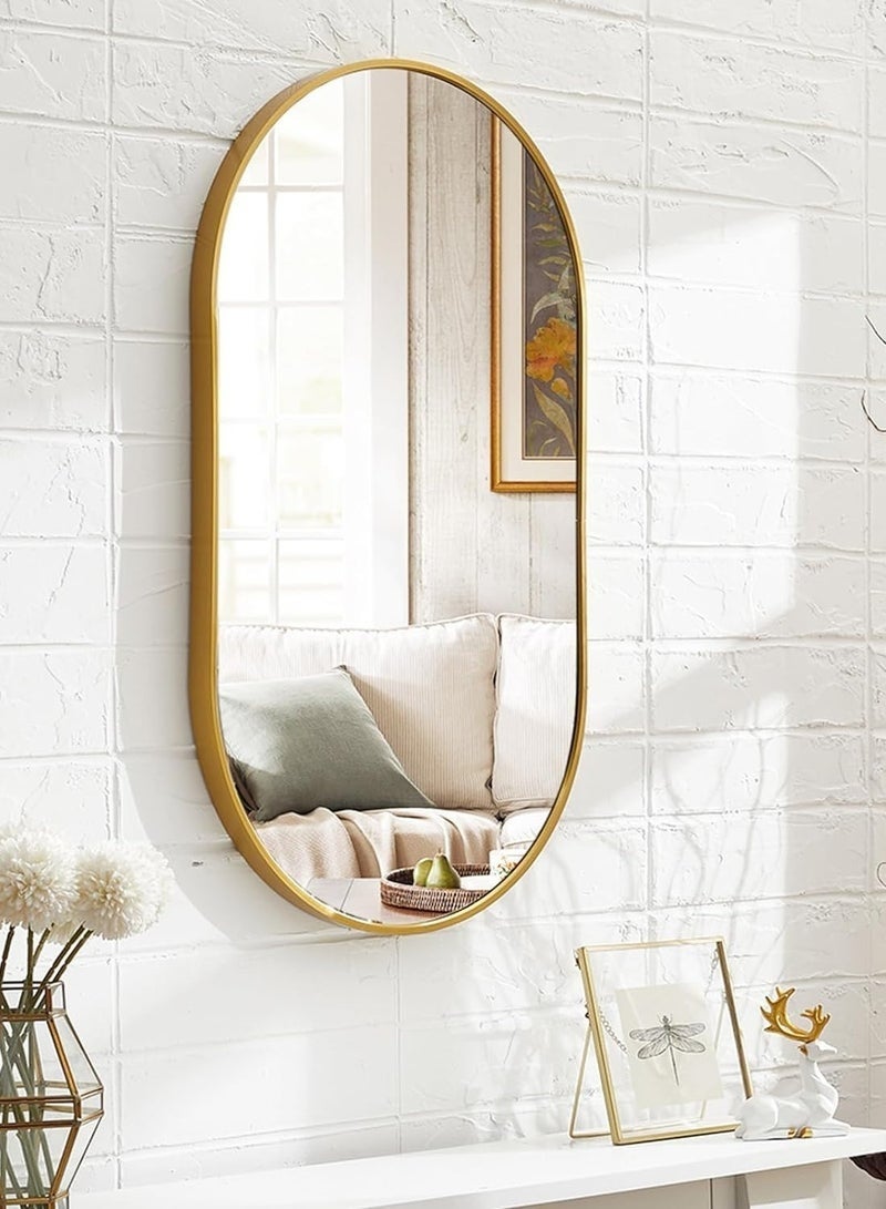 Bathroom Vanity Mirror, Wall-Mounted Oval Decorative Mirror, Suitable for Bathroom, Bedroom, Dressing Room, Can Be Hanged Horizontally or Vertically (Gold) - Image 3