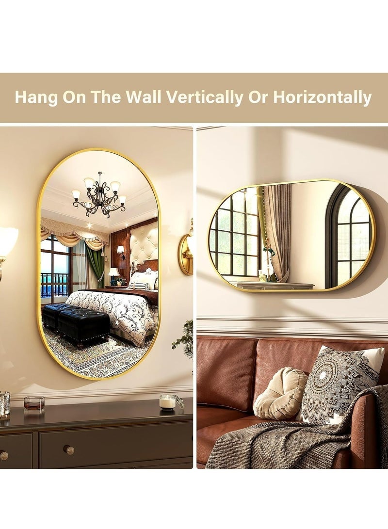 Bathroom Vanity Mirror, Wall-Mounted Oval Decorative Mirror, Suitable for Bathroom, Bedroom, Dressing Room, Can Be Hanged Horizontally or Vertically (Gold) - Image 4