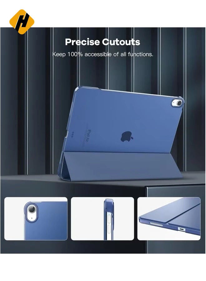 Slim Stand Cover for iPad Air 13-Inch (M2 2024) - Translucent Back with Auto Wake/Sleep and Touch ID Support, Navy Blue