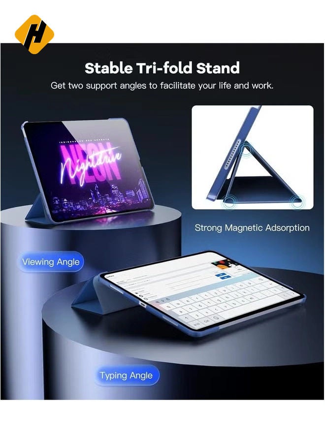 Slim Stand Cover for iPad Air 13-Inch (M2 2024) - Translucent Back with Auto Wake/Sleep and Touch ID Support, Navy Blue