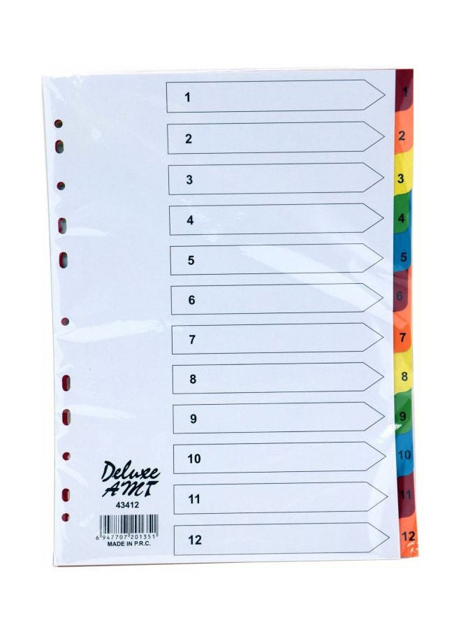 Deluxe - 12 Tab Manila Color Divider With Number, Stationery Binder Index Dividers - Image 1