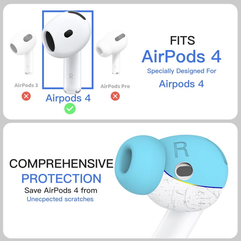 DamonLight 2 Pairs Ear Tips for AirPods 4 Grip Silicone Earbuds Cover [Added Storage Pouch][US Patent Registered] Compatible with Apple AirPods 4th Generation (Ice Blue) - Image 2