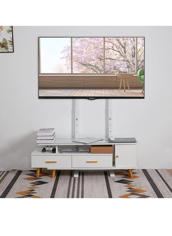 Generic - Floor TV Stand White Slim TV Stand Height Adjustable TV Bracket Universal TV Mount for 32”-65” Flat Panel LED LCD Screens Max VESA 600x400 up to Loading Weight 40KG - Image 1