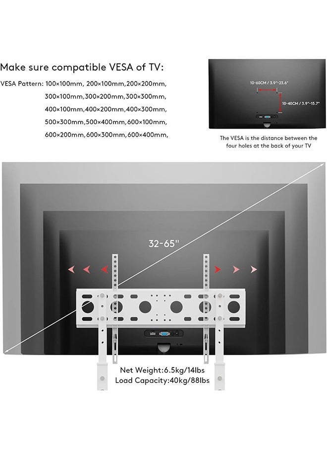 Generic - Floor TV Stand White Slim TV Stand Height Adjustable TV Bracket Universal TV Mount for 32”-65” Flat Panel LED LCD Screens Max VESA 600x400 up to Loading Weight 40KG - Image 1