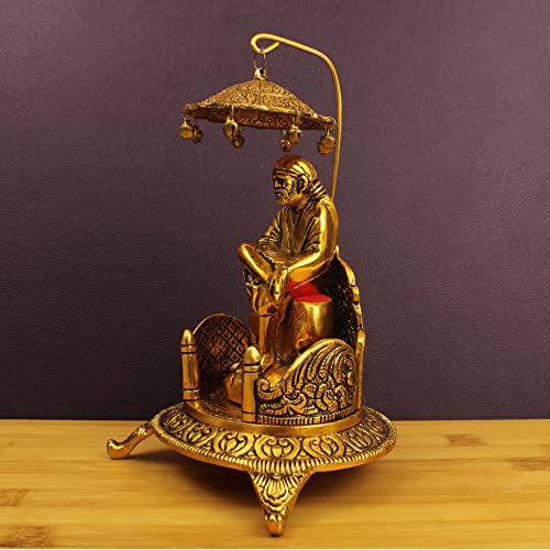 Spillbox Traditional Brass Sinhasan Pooja for God Idols – Idol Stand with Sai Baba - Image 3