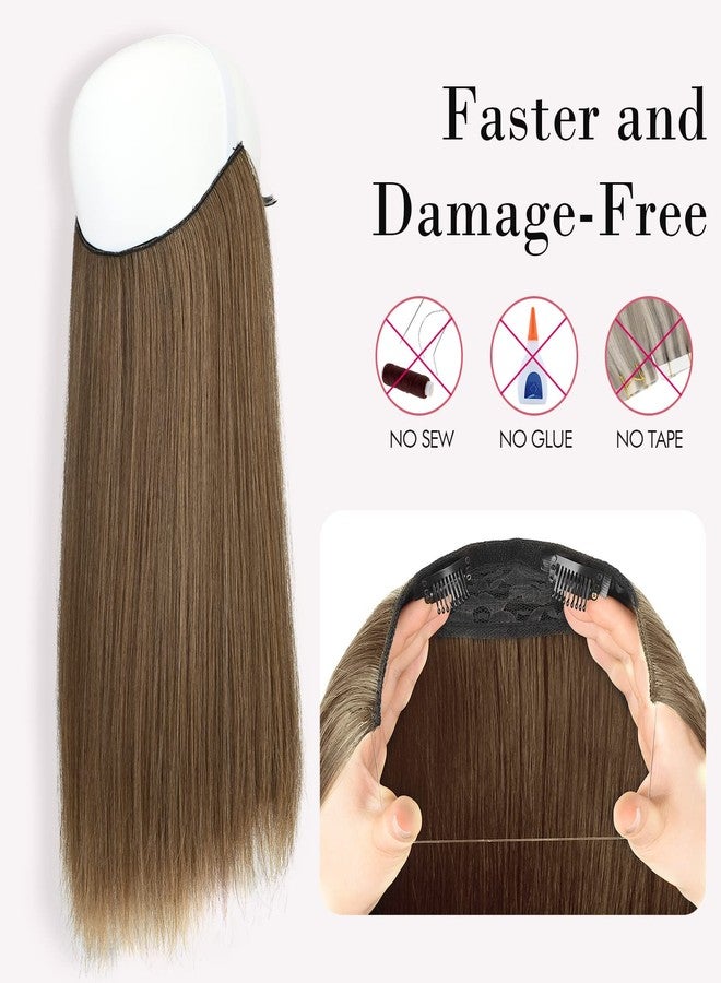 REECHO Invisible Wire Hair Extensions with Transparent Headband Adjustable Size Removable Secure Clips in Straight Secret Hairpiece for Women (16 Inch (Pack of 1), Light Ash Brown with Highlights) - Image 2