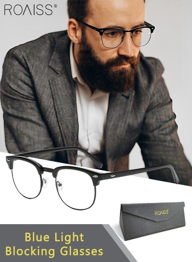 roaiss Retro Semi Rimless Blue Light Blocking Glasses Blue Light Filter Computer Reading Gaming TV Phones Square Eyeglasses Fashion Anti Eyestrain Headache Eyewear for Men Women Black 50mm - Image 1