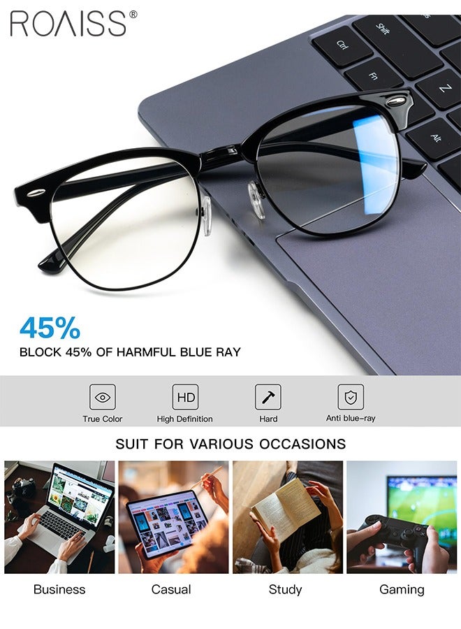 roaiss Retro Semi Rimless Blue Light Blocking Glasses Blue Light Filter Computer Reading Gaming TV Phones Square Eyeglasses Fashion Anti Eyestrain Headache Eyewear for Men Women Black 50mm - Image 3