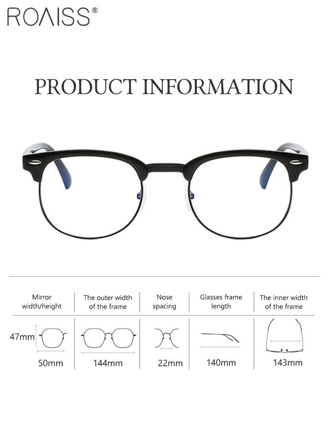 roaiss Retro Semi Rimless Blue Light Blocking Glasses Blue Light Filter Computer Reading Gaming TV Phones Square Eyeglasses Fashion Anti Eyestrain Headache Eyewear for Men Women Black 50mm - Image 4