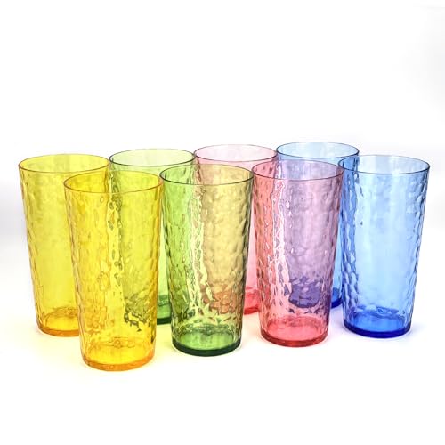 Yalin 24-Ounce Plastic Tumbler Acrylic Drinking Glasses, Reusable Plastic Cups, Stackable, BPA-Free, Shatter Proof, Dishwasher Safe, Set of 8 (Multicolor) - Image 1