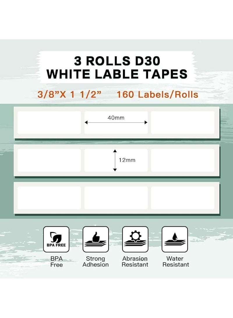 phomemo 3 Rolls Thermal Self-Adhesive Labels 12mm x 40mm (3/8" x 1.5") - 160 Labels/Roll, Black on White, Compatible with D30/D35/Q30/Q30S Printer - Image 4