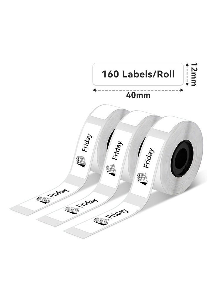 phomemo 3 Rolls Thermal Self-Adhesive Labels 12mm x 40mm (0.5" x 1.6") - 160 Labels/Roll, Black on White, Compatible with D30/D35/Q30/Q30S Printer - Image 2