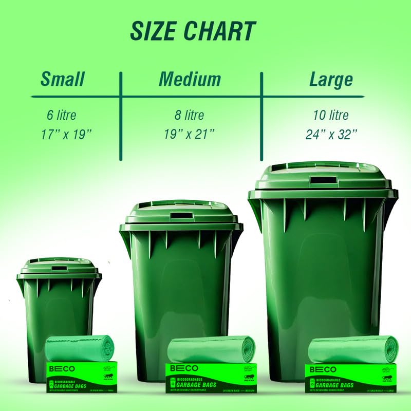 Beco Eco-Friendly Garbage Bags | 150 Pcs | Large- 24 x 32 Inches | 15 Bags x 10 Rolls | Green | Dustbin/Trash Bags with Detachable Drawstrings | For Dry & Wet waste - Image 5