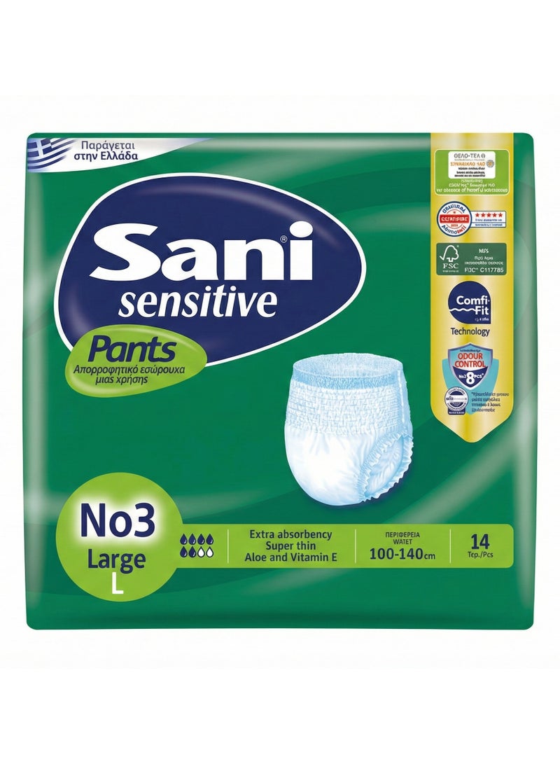 SANI Sensitive Adult Pants No.3 Large – 14 Pieces - Ultra Absorbent & Soft Touch