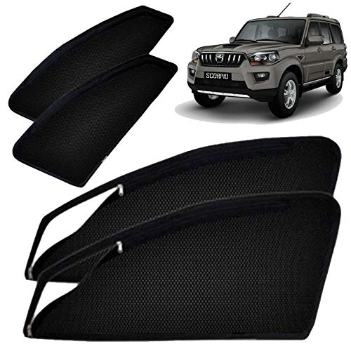 Autofact Magnetic Car Sunshades Compatible with Mahindra Scorpio (2014 to 2022) (Set of 4) – Easy Installation, UV Protection, Keeps Car Cool (Front 2 with Zippers, Rear 2 Without Zippers) - Image 1