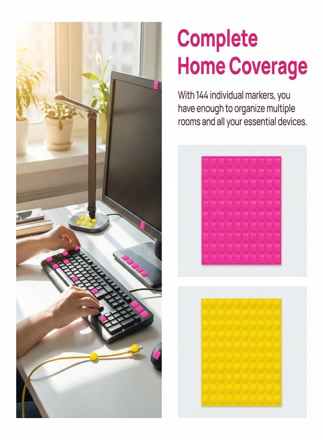 YAFIYGI 144 Pcs Bump Dots for Visually Impaired Mixed Shapes Bright Pink Square and Yellow Round Tactile Markers Low Vision Aids Braille Stickers for Blind People Elderly Home Use - Image 2