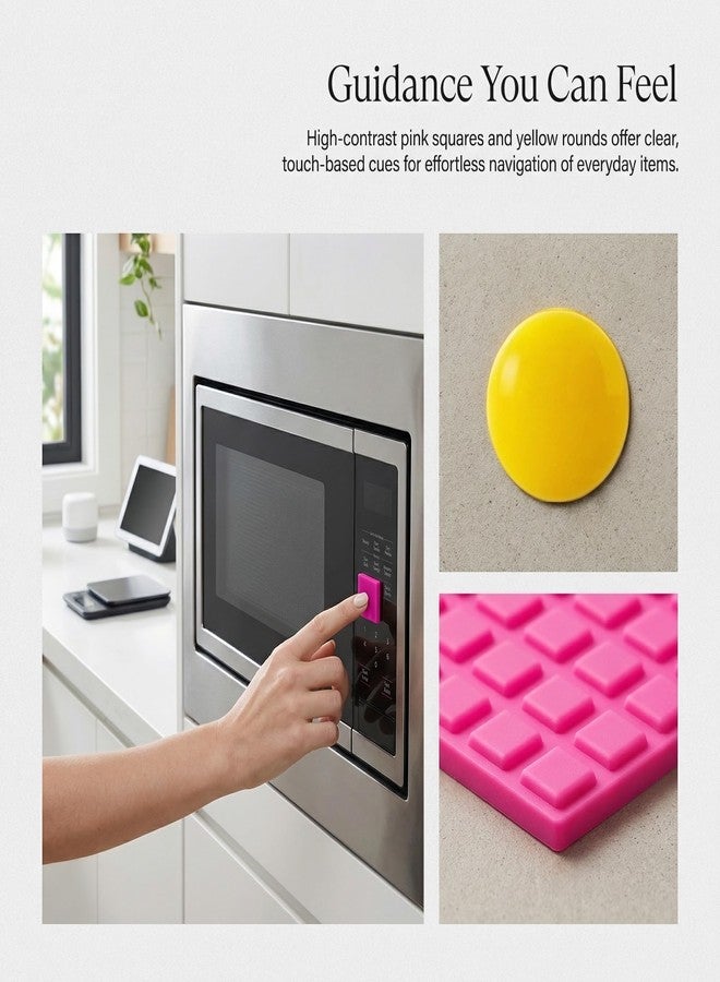 YAFIYGI 144 Pcs Bump Dots for Visually Impaired Mixed Shapes Bright Pink Square and Yellow Round Tactile Markers Low Vision Aids Braille Stickers for Blind People Elderly Home Use - Image 3