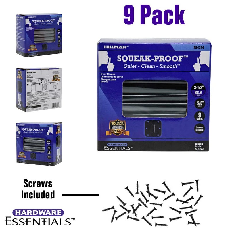 Hardware Essentials by Hillman Squeak-Proof 3-1/2in 5/8in Radius Matte Black Door Hinge (9 Count) - Image 3