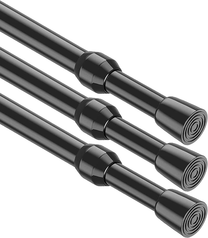 MEXAU 3Pcs Tension Curtain Rod 26-39 inch Spring Tension Rod, Black Tension Rod Adjustable Curtain Rod, Small Tension Rod Curtain Tension Rod for Kitchen, Bathroom, Window, Bookshelf,Closet. - Image 1