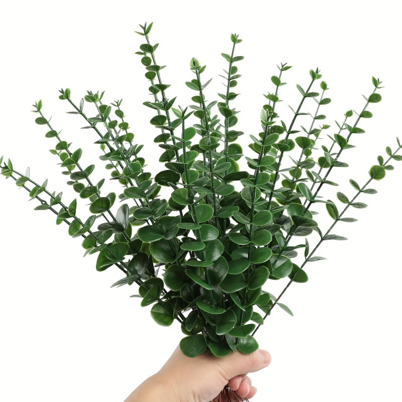 6 Dark Green Artificial Eucalyptus Stems Realistic Greenery For Wedding Centerpieces Home Decor Garden And Party Arrangements - Image 1