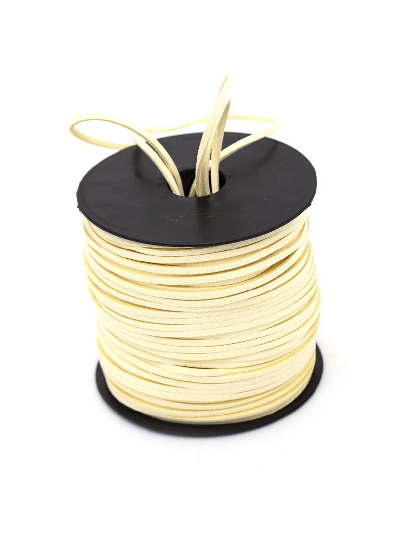 1 لفة 100 ياردة 2.6 مللي متر حبال من جلد الغزال جلد دانتيل مسطح من جلد الغزال سلك سلسلة خيط مخملي (لون كريمي)