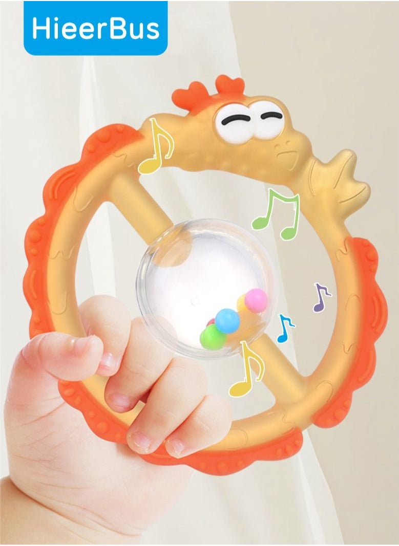 HieerBus Baby Teething Sensory Toys Chew Toys for 0-6 6-12 Months Babies, Relieve discomfort during teething, Rattle & Teether Multi-Use Toy for Newborn Infant Learning Developmental, BPA Free, Food Grade Silicone Toys Gifts,Yellow  - Image 1