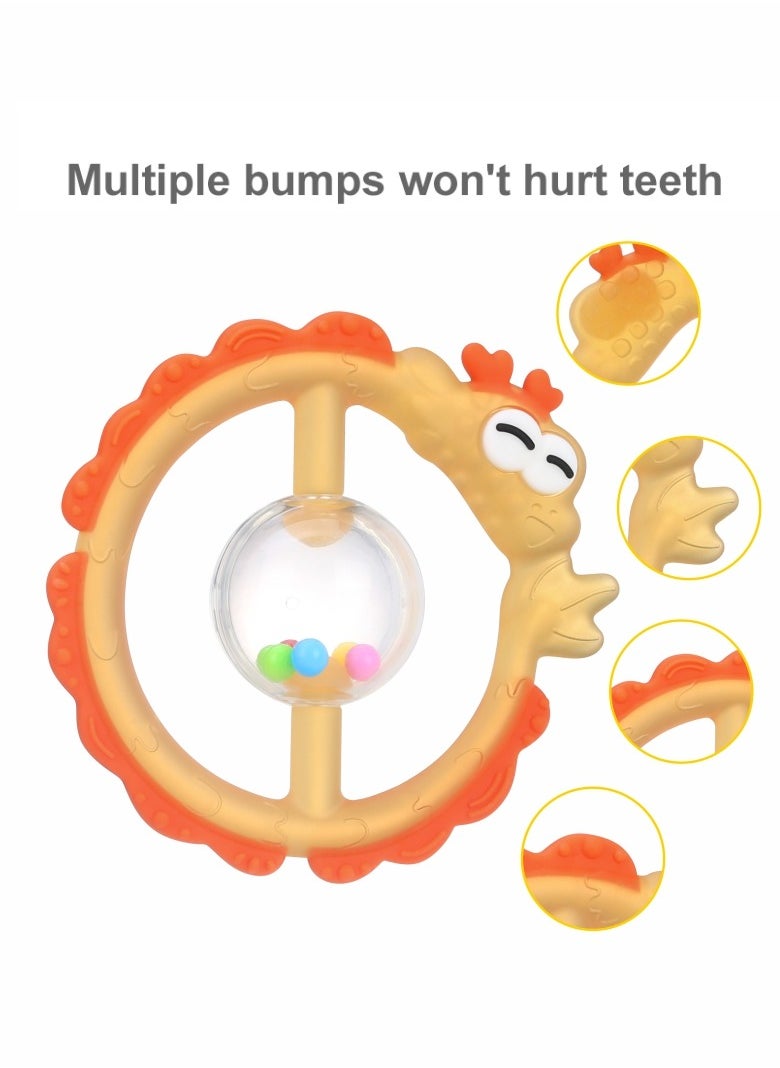 HieerBus Baby Teething Sensory Toys Chew Toys for 0-6 6-12 Months Babies, Relieve discomfort during teething, Rattle & Teether Multi-Use Toy for Newborn Infant Learning Developmental, BPA Free, Food Grade Silicone Toys Gifts,Yellow  - Image 3